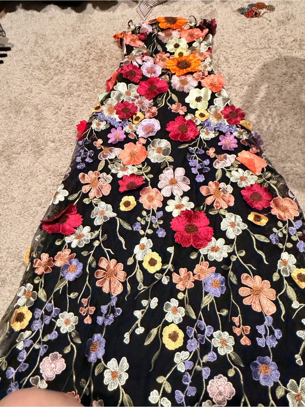Womens Black Floral Embroidered Sundress